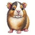 Watercolor Children Book Illustrations, Cute guineapig standing with white background, created with Generative AI