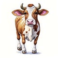 Watercolor Children Book Illustrations, Young Calf with horns full body standing with white background, created with Generative AI