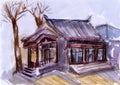 Watercolor China Architecture Royalty Free Stock Photo