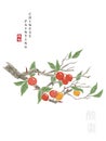 Watercolor Chinese ink paint art illustration nature plant from The Book of Songs Sour Jujube. Translation for the Chinese word :