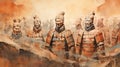 watercolor of Chinese Terracotta Army.