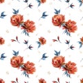 Watercolor chintz seamles pattern of traditional folk rose flowers and branches