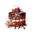 Watercolor chocolate cake clipart