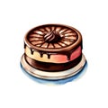 Watercolor chocolate cake. Valentines day dessert sweets. Chocolate illustralion isolated on white background. Icon