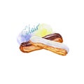 Watercolor chocolate and vanilla eclairs