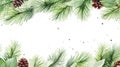 Watercolor Christmas background with fir branches, pine cones and holly berries. Generative AI Royalty Free Stock Photo