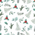 Watercolor christmas background with holly leaf.Vector illustration seamless pattern for background,wallpaper,frabic.Editable
