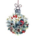 Watercolor Christmas Glass Ball Greeting Card Royalty Free Stock Photo