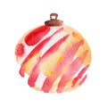 Watercolor Christmas Ball Ornaments Red Pink Decoration Hand Painted Illustration isolated on white Royalty Free Stock Photo