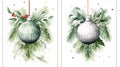 Watercolor Christmas balls with fir branches and holly berries. Hand drawn illustration isolated on white background Generative AI Royalty Free Stock Photo