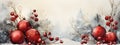 Watercolor Christmas banner with snow and red baubles Royalty Free Stock Photo