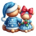 Watercolor Christmas Bears With Christmas Hat and Coquette Bow Royalty Free Stock Photo