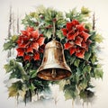 Watercolor Christmas bell. Generative AI