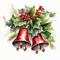 Watercolor Christmas bell. Generative AI