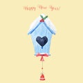 Watercolor christmas birdhouse