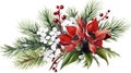 Watercolor Christmas bouquet with poinsettia, holly berries and mistletoe. illustration. Generative AI Royalty Free Stock Photo