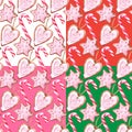 Watercolor Christmas candy cane ginger biscuits seamless pattern set