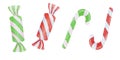 Watercolor christmas candy canes and lollipops collection isolated on white