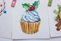 Watercolor Christmas cards on a white background