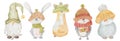 Watercolor Christmas cartoon characters gnome, hare, Fox, hedgehog, snowman Hand drawn winter animals illustration Royalty Free Stock Photo