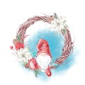 Watercolor christmas character gnome. Holiday decor elements for the New Year