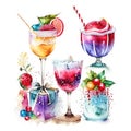 Watercolor christmas cocktails set. Hand drawn illustration isolated on white background generative AI Generative AI Royalty Free Stock Photo