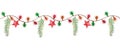 Watercolor Christmas colorful garland with lights, fir branches and red stars. Illustration for greeting cards and