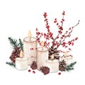 Watercolor Christmas composition. Royalty Free Stock Photo