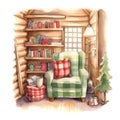 Watercolor Christmas Cozy Reading Corner Sublimation