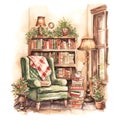 Watercolor Christmas Cozy Reading Corner Sublimation