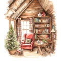 Watercolor Christmas Cozy Reading Corner Sublimation