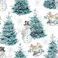 Watercolor Christmas crystal bells seamless pattern digital paper illustration