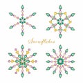 Watercolor Christmas crystal snowflake set. Beautiful bright colors jewelry medallion, brooch, decoration on neck Royalty Free Stock Photo