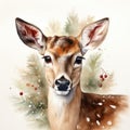 Watercolor Christmas deer. Winter card design with deer. Generative AI