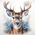Watercolor Christmas deer. Winter card design with deer. Generative AI