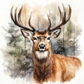 Watercolor Christmas deer. Winter card design. Generative AI Royalty Free Stock Photo