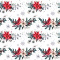 Watercolor Christmas Floral Seamless Pattern Isolated on White