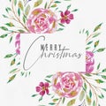 Watercolor Christmas Floral Wreath, Holiday wreath clipart, jolly, watercolor florals, Merry Christmas Card Royalty Free Stock Photo