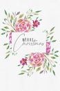 Watercolor Christmas Floral Wreath, Holiday wreath clipart, jolly, watercolor florals, Merry Christmas Card Royalty Free Stock Photo