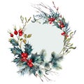 Watercolor Christmas Forest Gifts Wreath Card Royalty Free Stock Photo