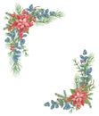Watercolor Christmas frame with poinsettia, greenery, spruce, pine tree twig and holly berries. New Year garland. Isolate on white Royalty Free Stock Photo