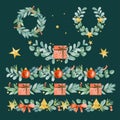 watercolor christmas frames borders set vector design illustration Royalty Free Stock Photo