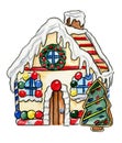 Watercolor Christmas gingerbread house. Christmas decoration and characters. Watercolor elements.Design for baby shower party, Royalty Free Stock Photo