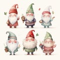 Watercolor Christmas Gnome Collection in Soft Boho Colors Royalty Free Stock Photo