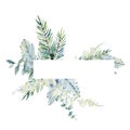 Watercolor Christmas greenery frame with navy blue branches, fir tree, pampas grass. Bohemian winter banner witn navy blue Royalty Free Stock Photo