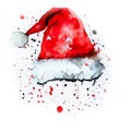 Watercolor Christmas hand-drawn illustration of santa hat.