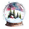 Watercolor Christmas hand-drawn illustration. Snow Globe.