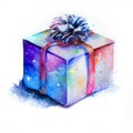 Watercolor Christmas hand-drawn illustration. Stunning gift box ready for christmas.