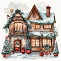 Watercolor Christmas house clipart Royalty Free Stock Photo