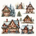 Watercolor Christmas house clipart Royalty Free Stock Photo